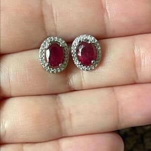 New Oval Ruby Stud Earrings 925 Silver Natural Gemstone
